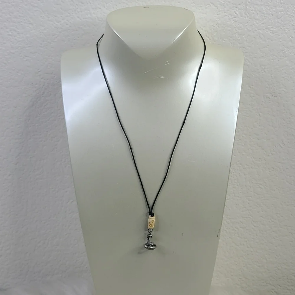 Men's Necklace Cobra Charm Sterling Silver Black Beige Eclectic Gift Handmade - Picture 4 of 5